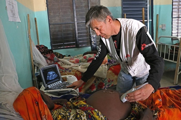 February 2017 &ndash; Dr Henryk Mazurek, MSF gynaecologist-obstetrician at the Bol regional hospital, conducts an ultrasound on a patient who is about to deliver twins, prior to obstetric surgery.