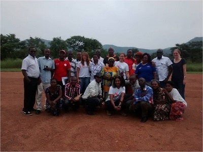 Simi Basheer (fourth from left in the bottom row) along with her team in&nbsp;Democratic Republic of Congo. Photo: MSF
